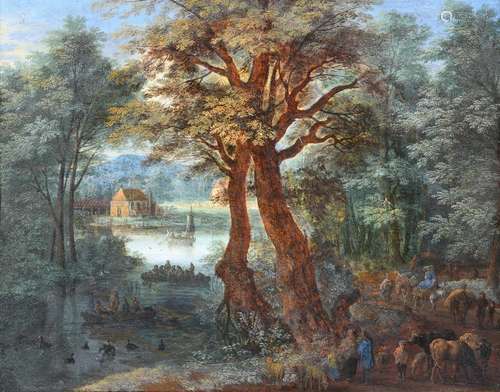 « Paysage lacustre» École flamande du XVIIe siècle Attribué ...