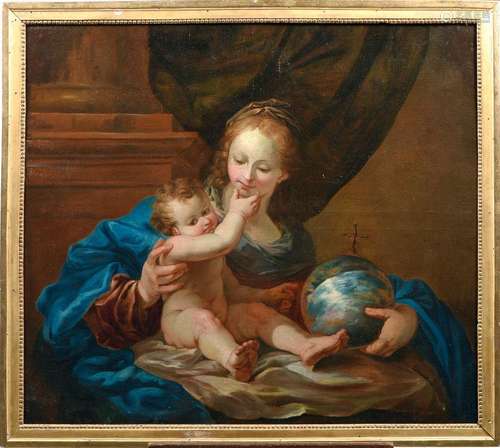 « Vierge à l'enfant, la main tenant le globe sommé d'une cro...