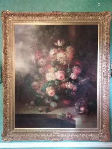 GRAND TABLEAU "BOUQUET DE FLEURS", XXe<br />
Huile...