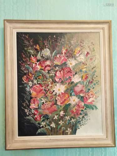 TABLEAU "BOUQUET DE FLEURS", XXe<br />
Huile sur t...