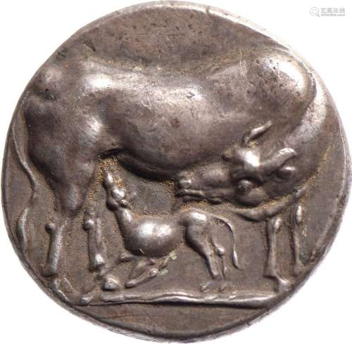 EUBEE, Carystos (369-338). Statère (7.65 g) à la vache allai...