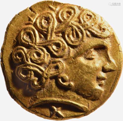 GAULE, Normandie (3ème siècle av.). Quart de statère d’or (2...