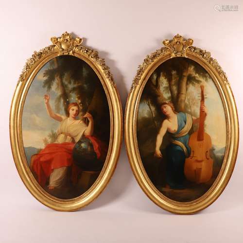 MAGNIFIQUE SUITE DE 4 TABLEAUX ALLÉGORIQUES "LES MUSES&...