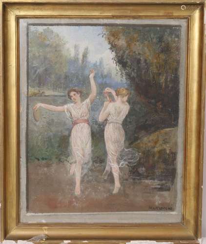 GOUACHE "DANSEUSES DE LA GRECE ANTIQUE AUX TAMBOURINS&q...