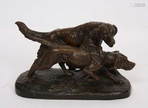 BRONZE "COUPLE DE CHIEN DE CHASSE" de Clovis-Edmon...