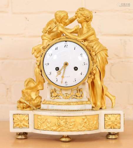 PENDULE "JEUNE FEMME ET AMOUR" LOUIS XVI <br />
En...