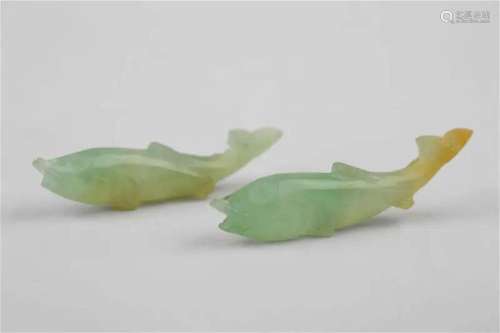 Pair of jadeite small fishes, Republic of China