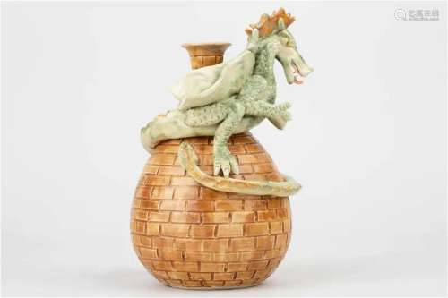 French Porcelain Dragon-Shaped Vase, 20th Century (With dama...