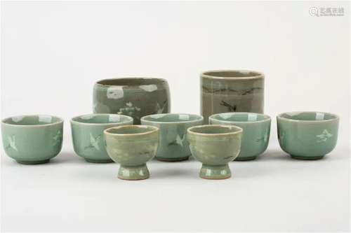 A group of Korean celadon teacups, 20th century