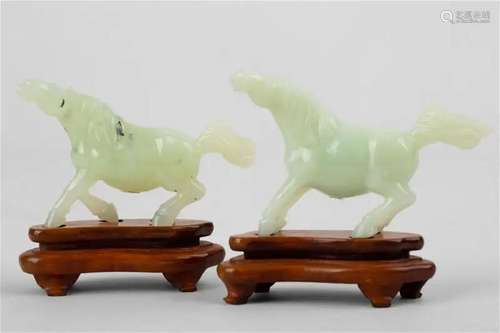 Pair of jade carving horses, 20th century