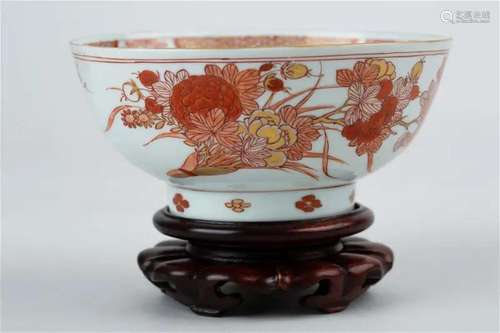 Fanhong gilt floral pattern bowl with mark, Qing dynasty Kan...