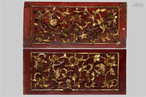 A group of golden lacquer flower and bird relief sculptures,...