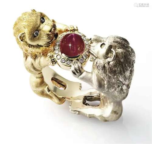 Lion Ring along with extremely rare ''Pigeon Blood&#...