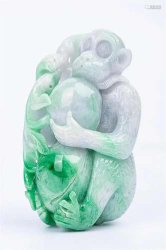 Purple-green A jadeite monkey ornament, 20th century