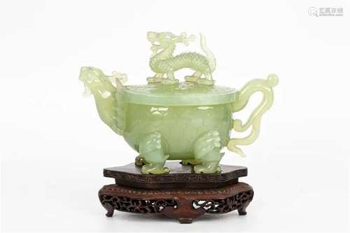 JADE DRAGON CARVED POT, 20TH CENTURY