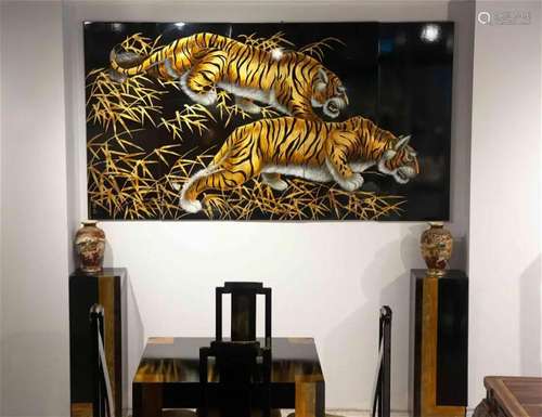 Japanese lacquer painting of tiger (Five pieces)