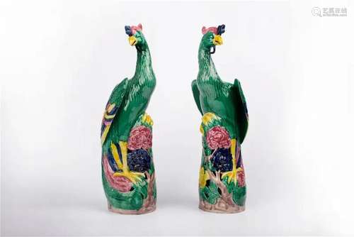 Pair of phoenix and peony with 'Jin Shengsheng Zao' ...