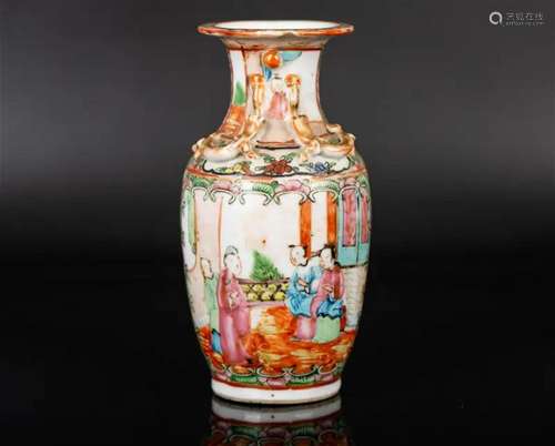 Famille rose flower bird figure vase, late Qing dynasty