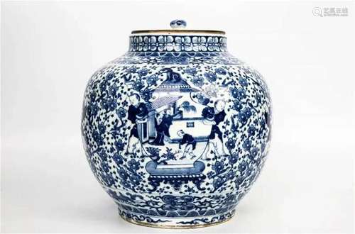 SI KAI GUANG' BLUE AND WHITE TANGLED LOTUYS PATTERN JAR ...