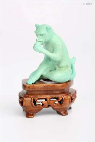 A NATURAL TURQUOISE MONKEY STATUE, REPUBLIC OF CHINA