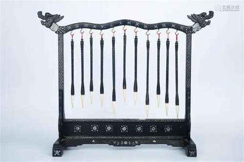 MOTHER-OF-PEARL INLAID BRUSH HOLDER WITH BRUSHES, REPUBLIC O...