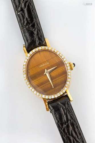 1970S TIFFANY 18K YELLOW GOLD DIAMOND TIGER EYE STONE FACE L...