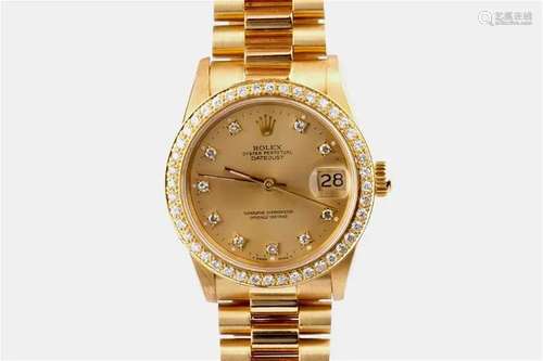 ROLEX 14K GOLD DIAMOND WATCH (WITH CERTIFICATE)