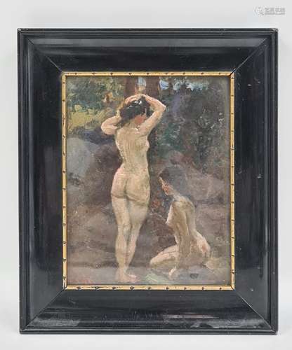 Csàk. Attribué à, Les deux baigneuses., Huile sur carton., D...