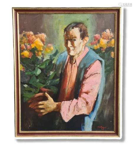 Christian HOCQUET (1935)., Le fleuriste., Huile sur toile., ...