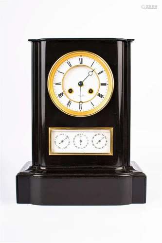 A LATE 19TH CENTURY FRENCH BLACK MARBLE CLOCK WITH CALENDAR ...