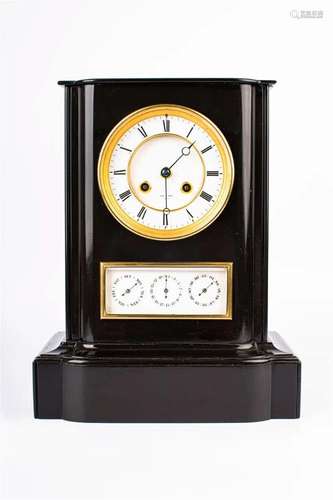 A LATE 19TH CENTURY FRENCH BLACK MARBLE CLOCK WITH CALENDAR ...