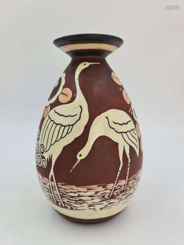 Charles CATTEAU (1880-1966)., Vase Boch Keramis en grès à dé...