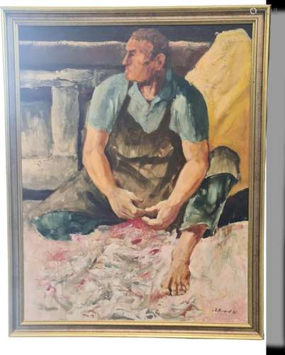 Christian HOCQUET (1935)., L’artisan au tablier., Huile sur ...