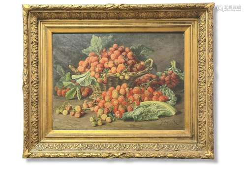 Jean CAPEINICK (1838-1890)., Nature morte aux framboises dan...