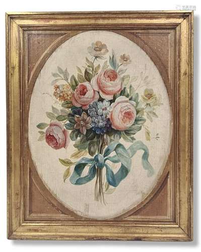 Bouquet de fleurs "Trompe l'œil"., Huile sur p...