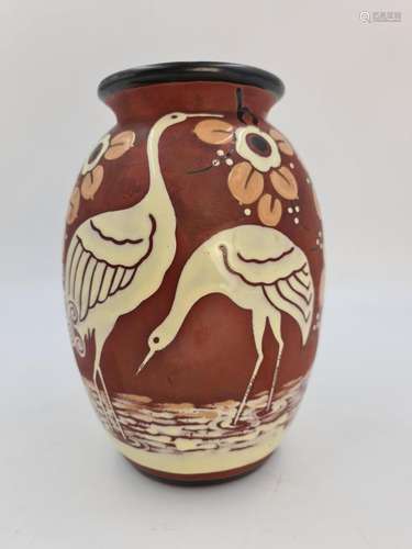 Charles CATTEAU (1880-1966)., Vase Boch Keramis en grès à dé...