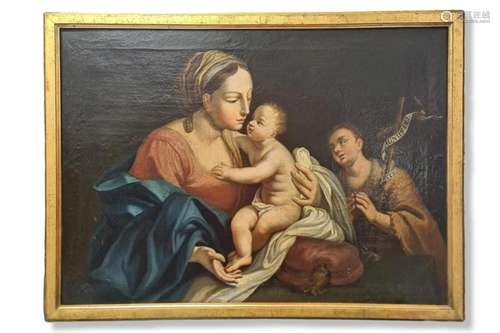 Vierge à l'enfant., Huile sur toile., Ecole italienne du...