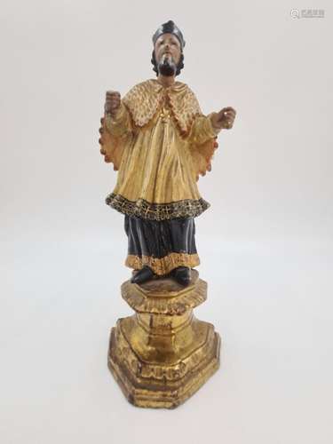 St-Jean Népomucène, Sujet en bois sculpté polychrome et doré...