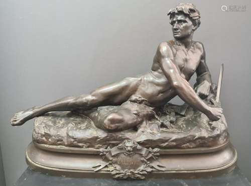 Léon BONDUEL (1857-1928)., Important bronze à patine verte f...