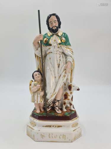 St Roch en porcelaine de Bruxelles fin XIXème., Ht : 34 cm.,...