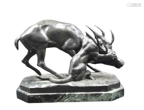 Antoine Louis BARYE (1795-1875)., Panthère attaquant un cerf...