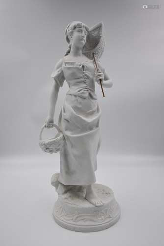 Sculpture romantique vers 1900 en biscuit, blanc., Le retour...