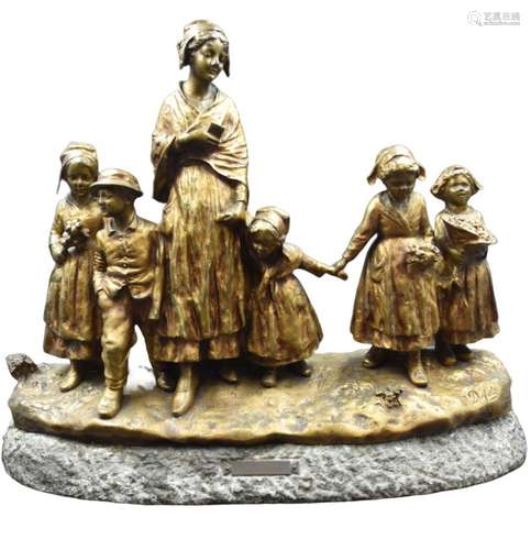 J. d’ASTE (1872-1945)., Fête au village., Groupe en bronze d...