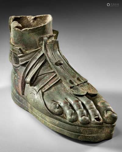 A ROMAN BRONZE SANDALED FOOT, CIRCA 2ND CENTURY A.D.