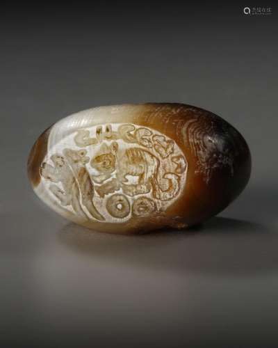 A SASSANIAN AGATE STAMP SEAL WITH RABBIT, CIRCA 4TH-5TH CENT...