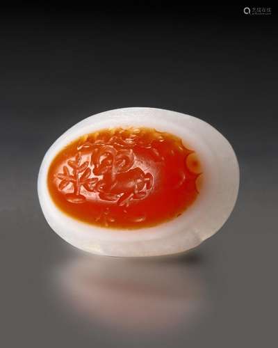 SASSANIAN AGATE STAMP SEAL WITH STAG AND PAHLAVI INSCRIPTION...