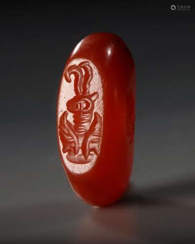 A SASSANIAN RED AGATE STAMP SEAL