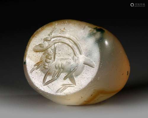 A SASSANIAN CHALCEDONY DOMED SEAL, CIRCA 300-600 A.D.