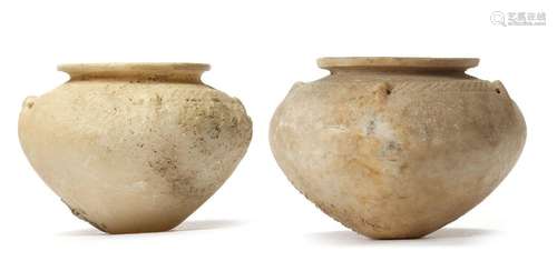 A PAIR OF SYRIAN CALCITE JARS CIRCA 4TH MILLENNIUM B.C.