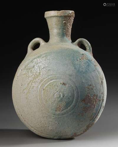 A LARGE PARTHIAN GLAZED PILGRIM FLASK, CIRCA 1ST-2ND CENTURY...